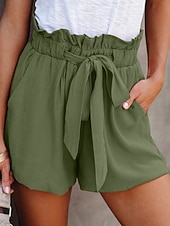 cheap Bermuda Shorts-Women's Bermuda shorts Shorts Summer Shorts Baggy Shorts Vacation Fashion Streetwear Short High Waist Plain Drawstring Pocket Elastic Waist Comfort Breathability Inelastic Daily Vacation Street Black