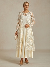 economico Top in Pizzo-Per donna Giacca Traspirante Pizzo Ricamo Elegante Floreale Quotidiano Anniversario Ospite di nozze Bottone frontale Lungo Girocollo Vestibilità regolare Manica Lunga Capispalla Champagne Estate