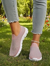 economico Sneakers da donna-scarpe da ginnastica slip-on da donna con strass rosa - tomaia in Flyknit traspirante, leggere &amp;scarpe sportive casual scintillanti per camminare, fare jogging, viaggiare, indossare ogni giorno