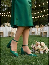 economico Madre della Sposa/Sposo-décolleté da donna in raso verde smeraldo - eleganti scarpe da mamma sposa con tacco a blocco e cinturino alla caviglia per matrimoni in giardino, ricevimenti all'aperto &amp;gala estivi formali