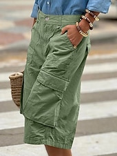 abordables Bermuda-Femmes Bermuda Shorts Capri Pantalon capri Shorts cargo Mode Streetwear Basique Longueur mollet Taille haute Uni Multi-poches Respirabilité Confortable Non Elastique Quotidien Vacances Rue Rouge