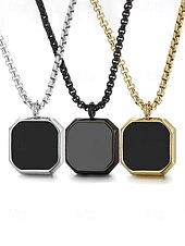 preiswerte Herrenschmuck-Schwarze Herren-Halskette mit quadratischem Anhänger aus Edelstahl – minimalistisches, geometrisches Ketten-Schmuckstück in Gold, Silber und Schwarz, modisches Accessoire für Alltag, Business Casual und Urlaub