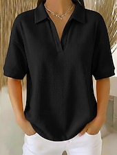 levne jednoduché tričko-Dámské Tričko Polokošile Trička Vaflově pletené topy Bez vzoru Módní stylové Základní Krátký rukáv Košilový límec Běžné topy Denní Jdeme ven Víkend Vodní modrá Černá Bílá Oranžová Trávová zelená Léto