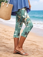 رخيصةأون طباعة زهرية-نسائي طماق العطلة عتيق موضة كابريس خصر عالي ورد الرسم هندسي طبع راحة ناعم متنفس قابل للبسط فضفاض مناسب للبس اليومي المكتب أصفر أزرق بني أخضر الصيف الربيع قياس نحيل