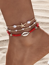 levne Dámský náramek-Dámské vícebarevné bohémské náramky na kotník z pryskyřice a slitiny, perleťový a mušlový design, ideální na dovolenou, běžné nošení.