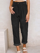 voordelige Rechthoekige Broeken-Dames Broek Corduroybroek Vrijetijdsbroek Recht Modieus Streetwear Basic Volledige lengte Hoge taille Effen Zak Comfortabel Inelastisch Dagelijks Vakantie Straat Zwart Wit Marineblauw Oranje Lente