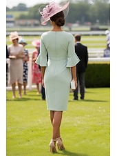 preiswerte Teelänge-Kleid Knielang Derby-Kleid Brautmutterkleid Halbarm V Ausschnitt Elegant Kentucky Derby Stretchstoff mit Falten Gerafft Drapierung