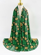  Bufanda de poliéster con diseño de trébol para mujer, de gasa transpirable, con estampado de trébol verde, perfecta para el Día de San Patricio y para uso diario.