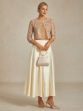 お買い得  レーストップ-女性用 ジャケット パーティー レース フラワー カジュアル／普段着 エレガント レギュラー アウターウェア 七分袖 夏 シャンパン S