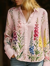 levne Základní falešné košile-Dámské Košile Boho košile Imitace bavlny a lnu Knoflíky Tisk Květinový Elegantní Vinobraní Na běžné nošení Dlouhý rukáv Košilový límec Běžné topy Denní Dovolená Žlutá Světlá růžová Béžová Léto Jaro