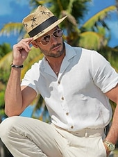 abordables Accesorios de vacaciones-Sombrero fedora de paja para hombre con estampado de palmeras, ligero y transpirable, tejido para verano, disponible en varios colores, estilo informal de resort para vacaciones en la playa en primavera y uso diario.