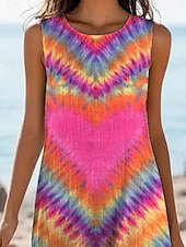  Women's Midi Dress Faux Cotton Linen Shift Dress Sundress Casual Dress Vintage Daily Outdoor Beach Regular Fit Heart Color Block Sleeveless Crew Neck Fuchsia Summer Spring