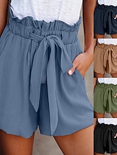 cheap Bermuda Shorts-Women's Bermuda shorts Shorts Summer Shorts Baggy Shorts Vacation Fashion Streetwear Short High Waist Plain Drawstring Pocket Elastic Waist Comfort Breathability Inelastic Daily Vacation Street Black