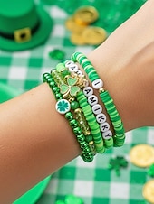 ieftine Accesorii-Set de brățări cu mărgele pentru femei de Ziua Sfântului Patrick, brățări cu pandantive din rășină și aliaj, bijuterii cu litere irlandeze cu trifoi în mai multe stiluri, perfecte pentru parade de sărbători, petreceri și ținute festive