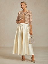 お買い得  レーストップ-女性用 ジャケット パーティー レース フラワー カジュアル／普段着 エレガント レギュラー アウターウェア 七分袖 夏 シャンパン S