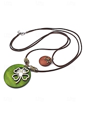 billiga Tillbehör-Grönt klöverhalsband i trä och legering för damer, perfekt för St. Patricks dag, festliga irländska accessoarer i flera färger, perfekt för helgdagar och parader.
