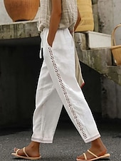 economico Fondi-Per donna Pantaloni effetto lino Chinos Pantaloni Estivi Dritto Moda Streetwear Casual Lunghezza intera Vita Alta Semplice Pizzo Tasca Fascia Elastica Comodo Morbido Confortevole Micro-elastico
