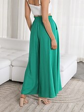 preiswerte weites Bein und hohe Taille-Damen Weites Bein Chinos Urlaub Mode Streetwear Volle Länge Hohe Taille Einfach Tasche Elastischer Bund Bequem Komfort Weich Dehnbar Outdoor Straße Schwarz Weiß Dunkelgrün Orange Sommer Frühling