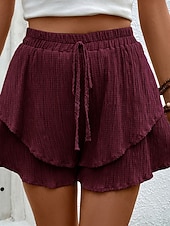 baratos Shorts esportivos-Mulheres chinês Calção Férias Moda Roupa de rua Curto Cintura Alta Tecido Frufru Multi Camadas Cintura elástica Confortável Conforto Macio Com Stretch Ao ar livre Rua Azul marinho Preto Branco Vinho