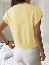 cheap Plain tee-Women's Y2K Knit Tee Elastic Waist 3D Appliques Solid Color Floral Graphic Elegant Cute Stylish Short Sleeve Cap Sleeve V Neck Regular Tops Daily Going out Black Yellow Summer Spring Fall