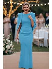 preiswerte Bodenlänge-Schlauchkleid Bodenlang Kleid für Hochzeitsgäste Abendkleid Cape-Kleid Brautmutterkleid Ärmellos U-Boot-Ausschnitt Elegant Formell Formeller Abend Geburtstag Stretchstoff mit Einfarbig