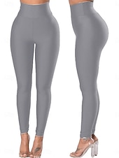 cheap Plain Leggings-Women's Trousers Leggings Fashion Streetwear Basic Full Length High Waist Plain Pocket Elastic Waist Comfortable High Elasticity Daily Gym Running Blue Black White Burgundy Spring Fall Regular Fit