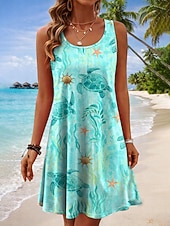 economico Abiti floreali-Per donna Mini Abito Vestito Estivo Abito a trapezio Abito Estivo Vacanza Casual Boho Spiaggia Feste Matrimonio Vestibilità regolare Grafico Leopardo Geometrico Senza Maniche Collo a U Bianco Giallo