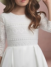 abordables Robes de petite fille-Robe de demoiselle d'honneur longueur sol en A Première Communion Robe de bal mignonne satin avec perles élégante ajustement 3-16 ans