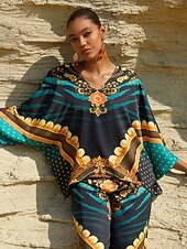 abordables camisas, tops y blusas-Emerald Empress Silky Satin V Neck Top