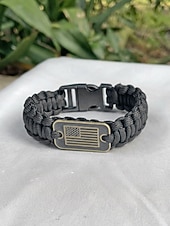preiswerte Zubehör-USA 250. Jubiläum Männer Amerikanische Flagge Paracord Armband Langlebiges Polyester- und Legierungsmaterial Verstellbare Größe Perfekt für Unabhängigkeitstag alltägliche Freizeitkleidung