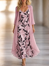 economico Abito Floreale-Per donna Insieme del vestito Abito a trapezio Elegante Vacanza Floreale Grafico Stratificato Stampato Abito maxi Manica 3/4 Scollo a V Quotidiano Spiaggia Blu Rosa Viola Estate Primavera Vestibilit