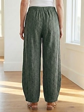 cheap Premium Linen Collection-70% Linen Women's Linen Pants Chinos Summer Pants Bloomers Vacation Streetwear Basic Full Length Medium Waist Plain Pocket Elastic Waistband Comfy Inelastic Daily Outdoor Street Violet Teal Dark