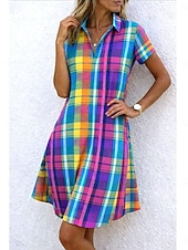 economico Abito a Strisce e Geometrico-Per donna Mini Abito Abito Estivo Vacanza Casual Boho Quotidiano Spiaggia Vestibilità regolare Floreale Grafico A Pois Manica Corta Bavero Blu Rosso Blu reale Marrone chiaro Estate Primavera