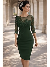 abordables Longitud del té-Funda Columna Hasta la Rodilla Corto Mini Vestido de Fiesta Vestido Cóctel Vestido Invitada Boda Vestido de Madrina Manga Larga Escote de ilusión Elegante Invitado a la boda El derby de Kentucky