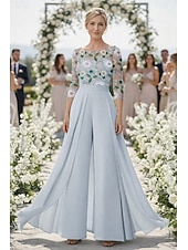 economico Tute della mamma-Tute Tuta Completo Pantalone Lunghezza al pavimento Abito Formale Abito da cerimonia per signora Manica 3/4 Scollo a Barca Scollo Tondo Elegante Vintage Formale Ospite di nozze Chiesa Chiffon Pizzo