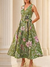economico Abiti da cocktail-Linea ad A Lunghezza alla caviglia Abiti da Cocktail Abiti da festa Elegante Vintage Senza Maniche Scollo a V Matrimonio Formale Nylon con Tasca