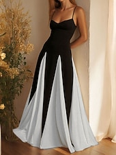 tanie Prosta sukienka-Damskie Sukienka maxi Sukienka A line Sukienka na ramiączkach Elegancja Impreza koktajl Na zewnątrz Impreza Gość weselny Niejednolita całość Szczupła Kolorowy blok Bez rękawów Pasek Czarny Żółty