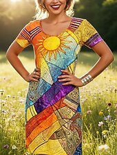  Per donna Mini Abito Abito Boho Vestito Casual Vestito T-Shirt Vintage Quotidiano All'aperto Vacanza Vestibilità regolare Grafico Astratto Manica Corta Girocollo Blu Giallo Viola Arancione Estate