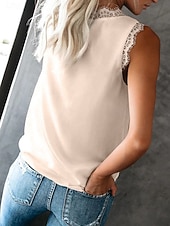 preiswerte Schicke Blusen-Damen Tank Top Bluse Spitzentops Ärmelloses Shirt Patchwork Knöpfe Einfach Stilvoll Klassisch Modern Ärmellos V Ausschnitt Normale Oberteile Täglich Ferien Ausgehen Rosa Himmelblau Aprikose Sommer