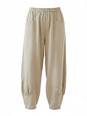 preiswerte Premium-Leinen-Kollektion-Damen-Leinenhose aus 70 % Leinen, weites Bein, Chino-Stil, Sommerhose, Urlaubshose, Streetwear, Basic, lange Länge, mittlere Bundhöhe, schlicht, Tasche, elastischer Bund, bequem, komfortabel, nicht elastisch, für Alltag, Outdoor, Straße, Bordeauxrot, Azur