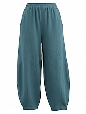 billiga Premium Linnekollektion-Dam Byxor av linne i bomull Kinesiska Sommarbyxor underbyxor Semester Streetwear Grundläggande Fullängd Medium Midja Slät Ficka Elastiskt midjeband Bekväm Komfort Microelastisk Dagligen Utomhus Gata