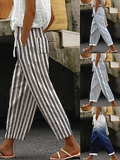 preiswerte Wesentliche Falsche Unterteile-Damen Kunstbaumwollleinen Chinos Gerade Mode Streetwear Lässig Volle Länge Hohe Taille Farbverlauf Gestreift Tasche Elastischer Bund Druck Bequem Weich Mikroelastisch Outdoor Straße Blau Marinenblau