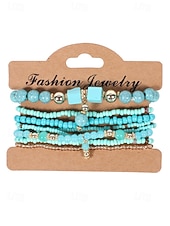 levne Dovolená příslušenství-Dámské vícebarevné korálkové náramky z pryskyřice a slitiny v bohémském stylu, moderní a zářivý vzhled, ideální na dovolenou i pro běžné nošení.