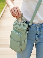 olcso Keresztpántos táskák-Női vízálló nejlon kulacstáska telefonzsebbel, többszínű keresztpántos hordozó fitneszhez, sporthoz, túrázáshoz és hétköznapi használatra, állítható vállpántos utazó italtartóval.