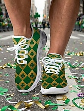  miesten Pyhän Patrickin päivän apilankuvioiset lenkkarit - kevyet urheilukengät ilmatyynypohjalla, vihreät &kultainen muotoilu, sopii erinomaisesti vapaa-ajan käyttöön &paraatit