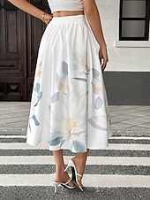 cheap Vacation Skirts-Women's Vacation Skirt Fashion Casual Midi High Waist Skirts Floral Print Micro-elastic Daily Street Beige Spring Polyester