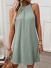 abordables Vestido blanco-Mujer Mini vestido Vestido informal Vestido de verano Elegante Moda Moderno Exterior Vacaciones Noche Ajuste regular Plano Sin Mangas Cuello halter Negro Blanco Verde Claro Rosa Verano Primavera