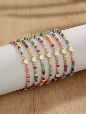 preiswerte Damenarmband-Boho-Armbandset für Damen, farbenfrohe Stretcharmbänder aus Kunstharz mit Herzanhänger, mehrfarbiger, stapelbarer Schmuck für Damen, perfekt für Alltag, Urlaub, Strand und Partys