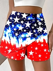 Недорогие День независимости Штаны-Жен. Чино Шорты Отпуск Винтаж Этнический стиль Короткие ЗавышеннаяPantsДень независимости Америки Графика Флаг Плиссировка Многослойный Комфорт Неэластичная Повседневные на открытом воздухе Отпуск