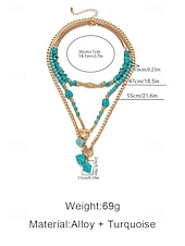 preiswerte Halskette für Damen-Boho-Chic-Schmuckset für Damen, bestehend aus mehrlagigen Halsketten aus einer Legierungskette und türkisfarbenen Perlenanhängern – Vintage-Schmuck für Damen, perfekt für Alltag, Urlaub, Strand und Partys.